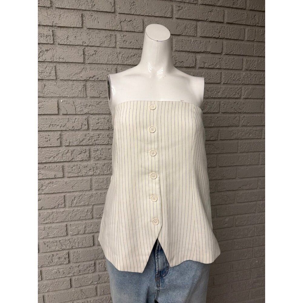 Abercrombie & Fitch Women’s Cream / Black Pinstripe Strapless Top Size L